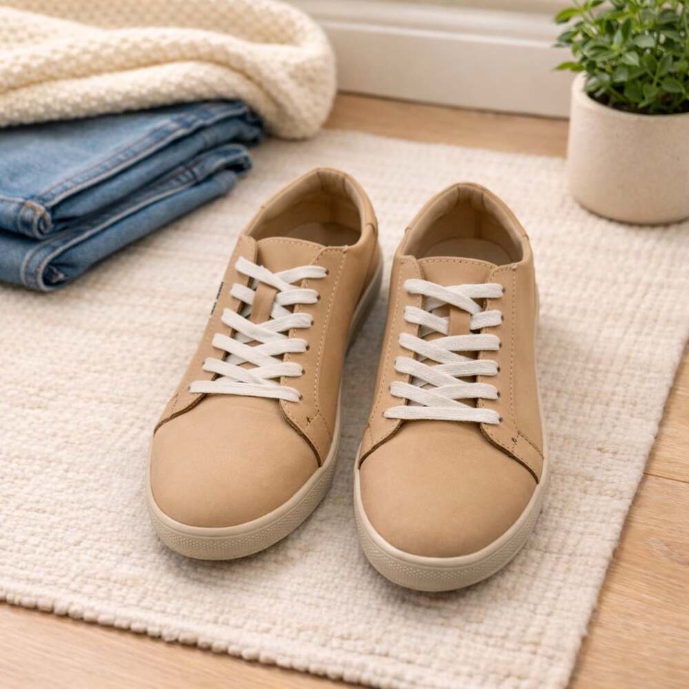 Piper Finn Tan Nubuck Leather Low Top Sneakers Women’s 7 Minimalist Casual